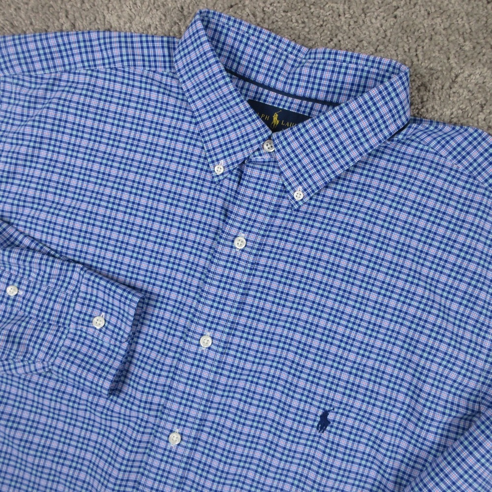 Polo Ralph Lauren Shirt Mens XLT Blue Plaid Performance Nylon Stretch Button Up